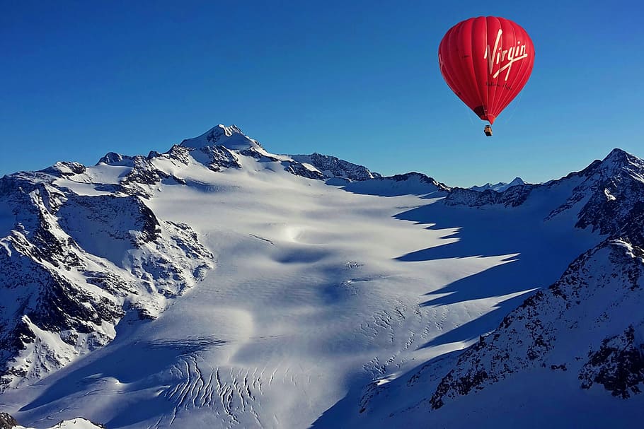 caliente, globo aerostático, naturaleza, Nieve, montaña, invierno, temperatura fría, paisajes: naturaleza, vehículo aéreo, cielo