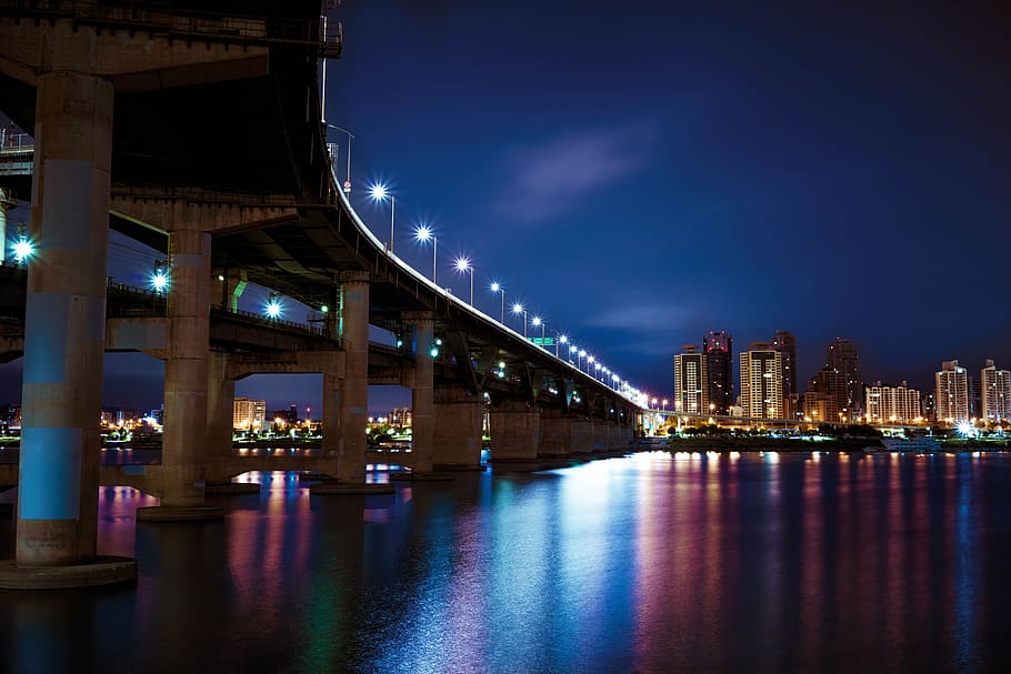 city, night view, river, chapter impressions, lights, bridge, illuminated, night, architecture, built structure
