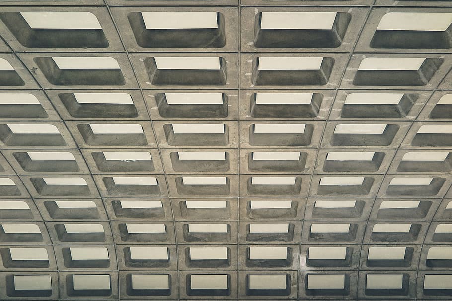 hormigón, patrón, abovedado, techo, estación de metro de cc, estación, arco, fondo, patrones, rectángulos