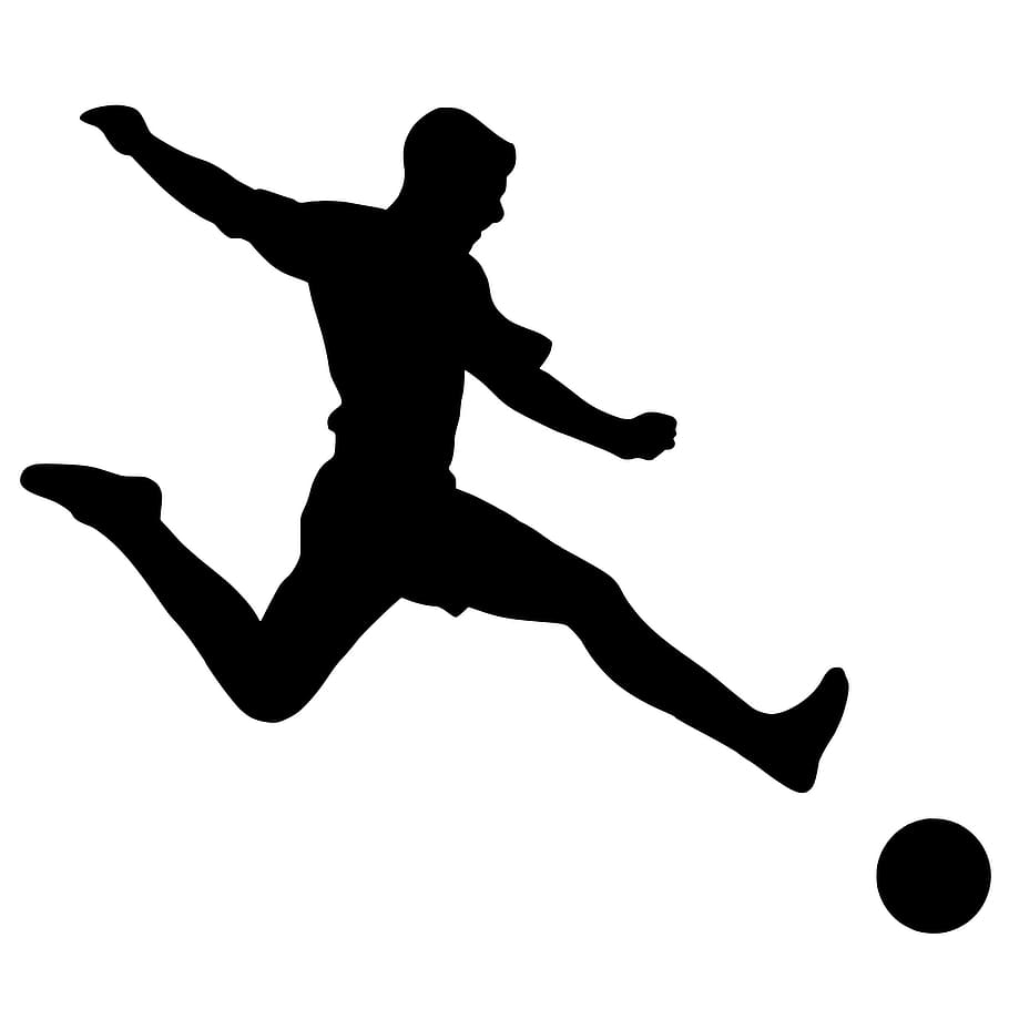 silueta, fútbol, ​​jugador de fútbol, ​​jugador, tiro, acción, atleta, activo, hombre, patada