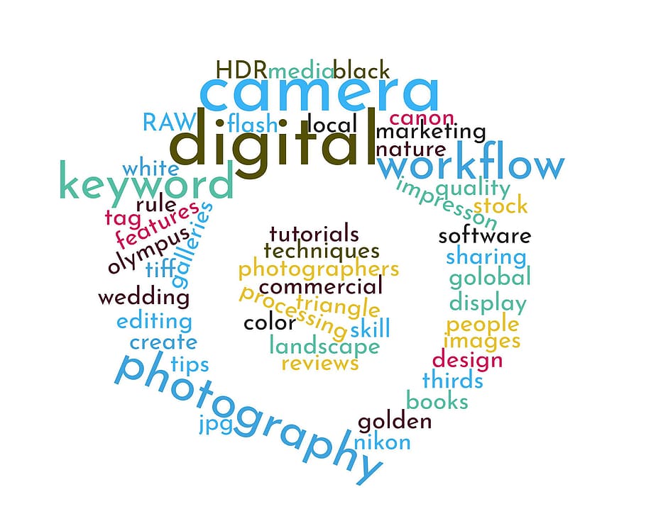 digital, photography word cloud, shape, camera., photography, create, quality, images, camera, stock