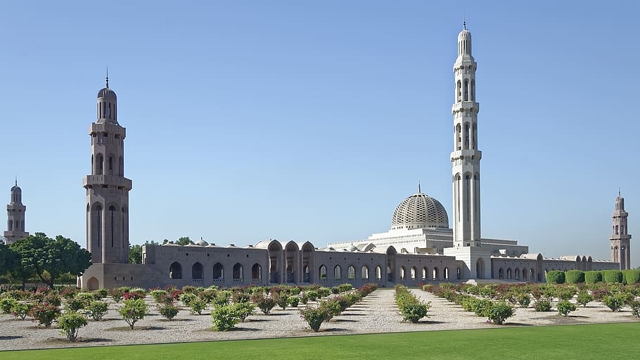 oman, muscat, sultan qaboos grand mosque, minaret, architecture, travel, religion, building, building exterior, built structure