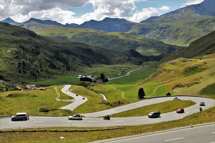 julierpass, serpentinas, autopista, la altura del, paisaje, montañas, naturaleza, extrema, ver, los Alpes
