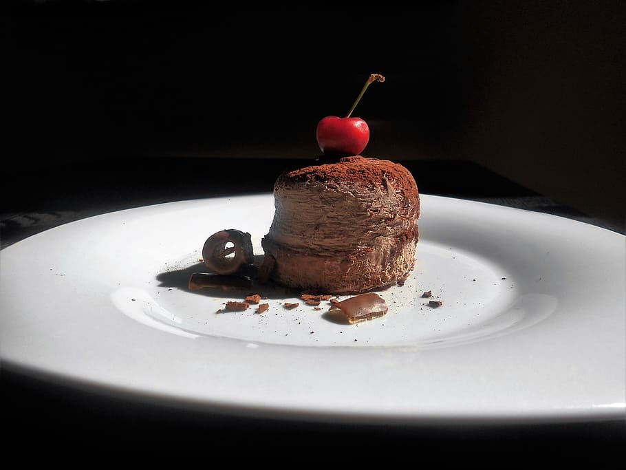 chocolate, mousse, cherry, red, cocoa, desert, food, sweet, restaurant, food and drink