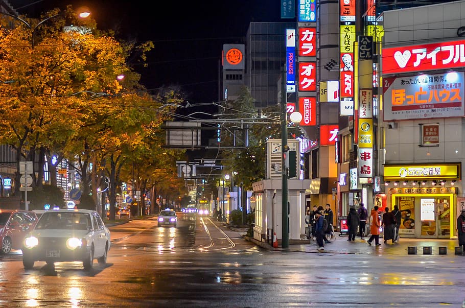 ciudad de noche, japón sapporo, urbano, noche, paisaje urbano, edificio, arquitectura, cielo, centro de la ciudad, paisaje