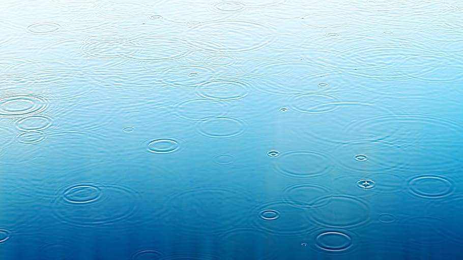 raindrop, puddle, blue, rain, water, reflection, weather, wet, nature, drip