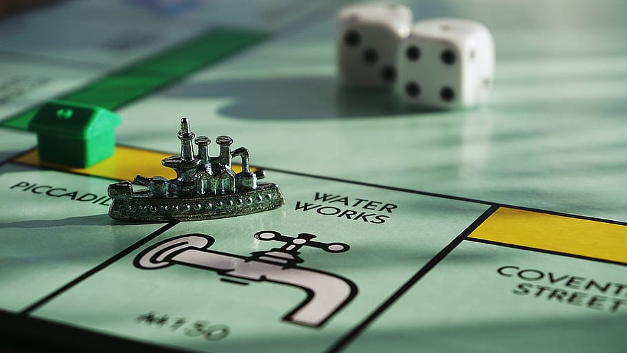 monopoly, board games, board game, games, game, UK, studio shot, close-up, planning, text