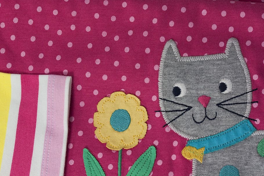 children's clothing, cotton, organic, high quality, upper part, pants, points, striped, cat, flower