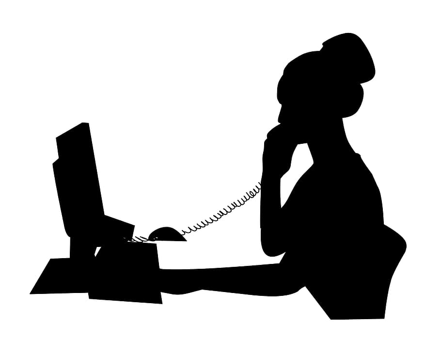 black, silhouette, white, background, call, center worker, worker., center, operator, adult