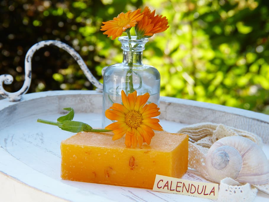soap, calendula, marigold, flowers, health, decoration, beauty, wellness, naturopathy, aromatherapy