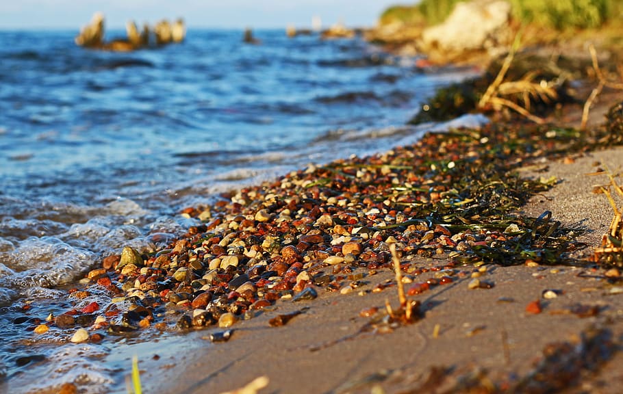 walk on the beach, pebble beach, colorful gravel, most beach, coast, pebble, water, stones, pebbles, background