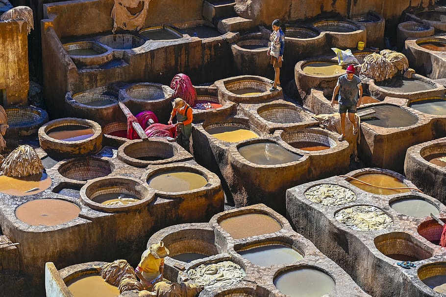 morocco, curtiduria, skins, tannery, artisans, skin, color, fez, travel, colorful