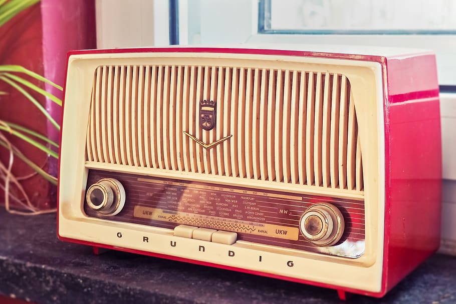 radio, vintage, escuchar, retro, música, frecuencia, receptor, diversión, perilla, dispositivo de radio