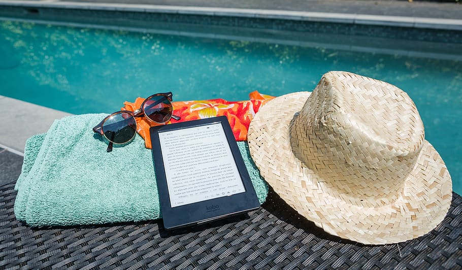 swimming pool, water, blue, summer, turquoise, holiday, ebook, reading, book, kobo