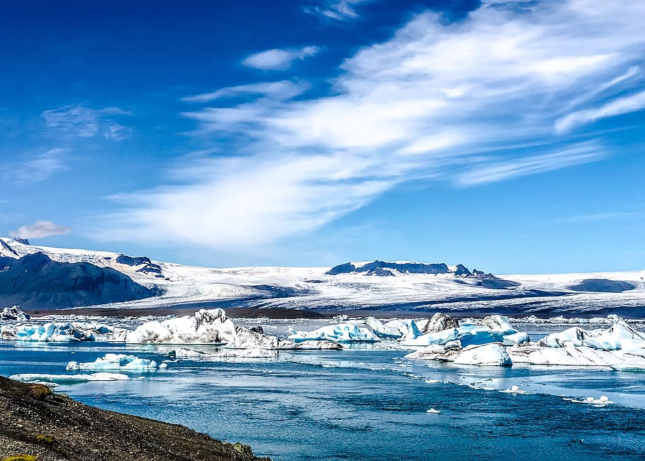 islandia, gletser, es, pemandangan, dingin, air, alam, salju, gunung, beku