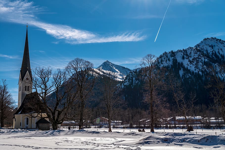 breakers pointed, mountains, schliersee, church, architecture, nature, alpine, mountain, tourism, bavaria