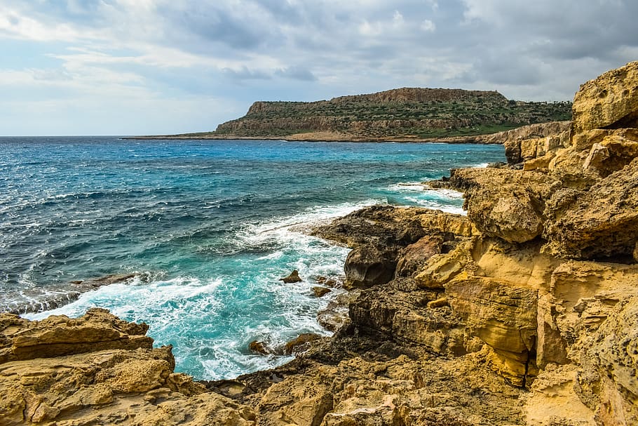 cyprus, cavo greko, landscape, nature, sea, rock, cliff, geology, erosion, travel