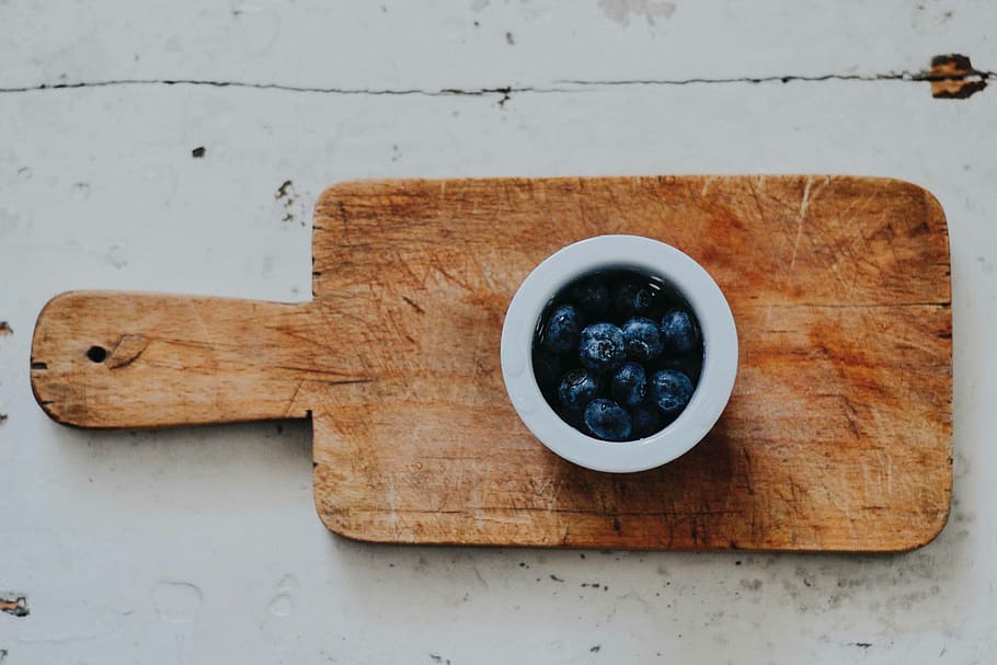 blueberry, memotong, papan, beri, biru, talenan, rustique, meja, kayu, makanan dan minuman