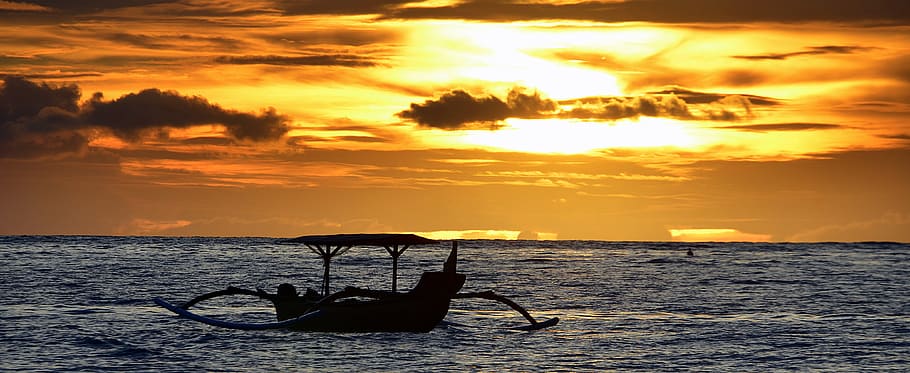 bote, puesta de sol, anochecer, filipinas, bangka, proveedores, auge, agua, sol, silueta