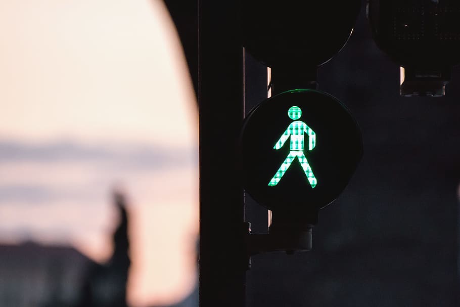 semáforo, verde, representação humana, placa, orientação, luz verde, comunicação, símbolo, representação, sinal de passagem para pedestres