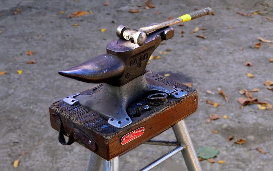 anvil, hammer, business, farrier, crafts, steel, yk, metal, day, high angle view