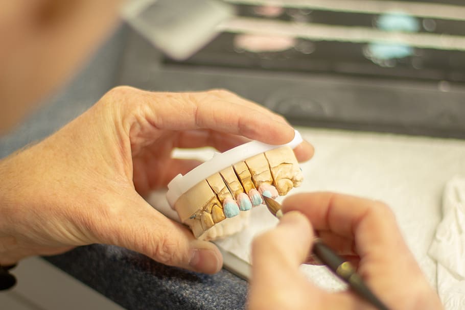 tooth replacement, dentist, healthcare, dentistry, smile, ceramic, applying, hand labor, person, clinic