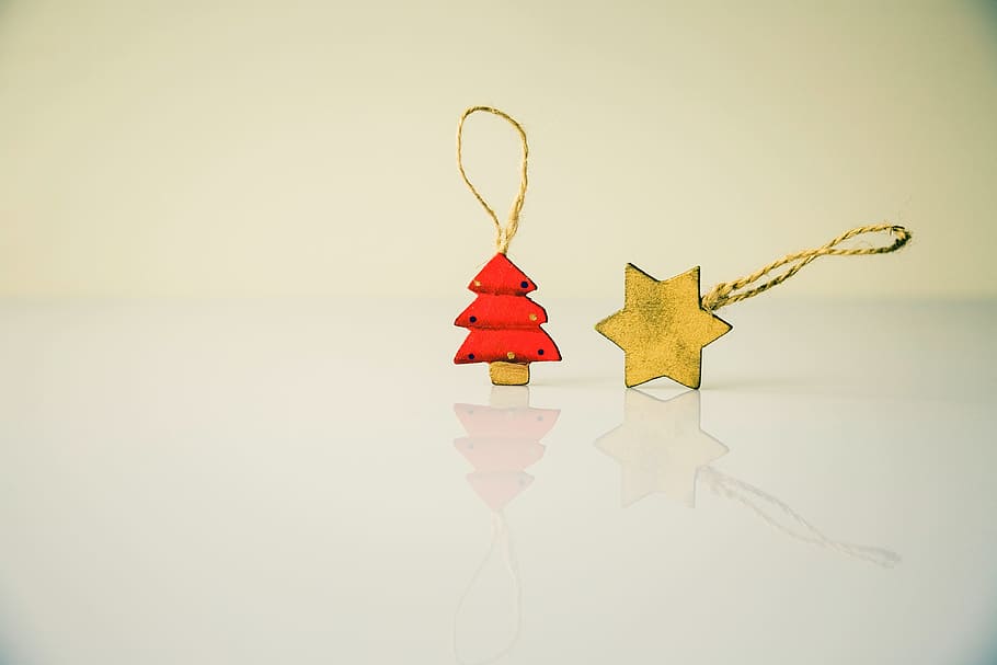 Natal, dekorasi, bintang, pohon, tag, ornamen, foto studio, dekorasi natal, merah, kreativitas