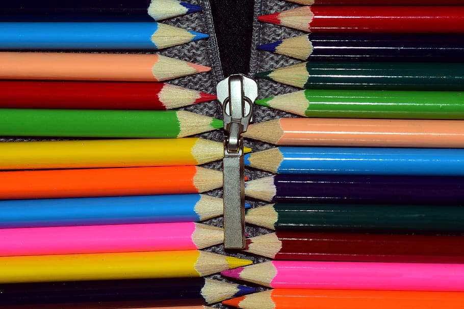 zipper, colorful, pen, color, open, close, closed, close up, pencil, rainbow