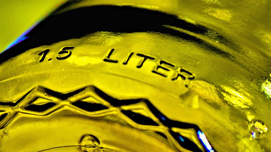 bottle, yellow, liter, closeup, pattern, close-up, car, motor vehicle, communication, reflection