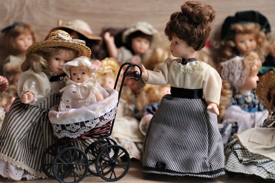 bonecas, porcelana, retro, historicamente, antiguidades, cabeça, aparência, estilo, ver, a pessoa