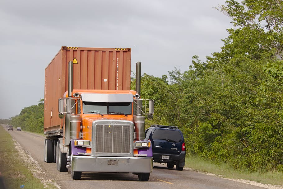 camión, semi, tractor, contenedor, transporte, vehículo, carga, pesado, envío, transporte por carretera