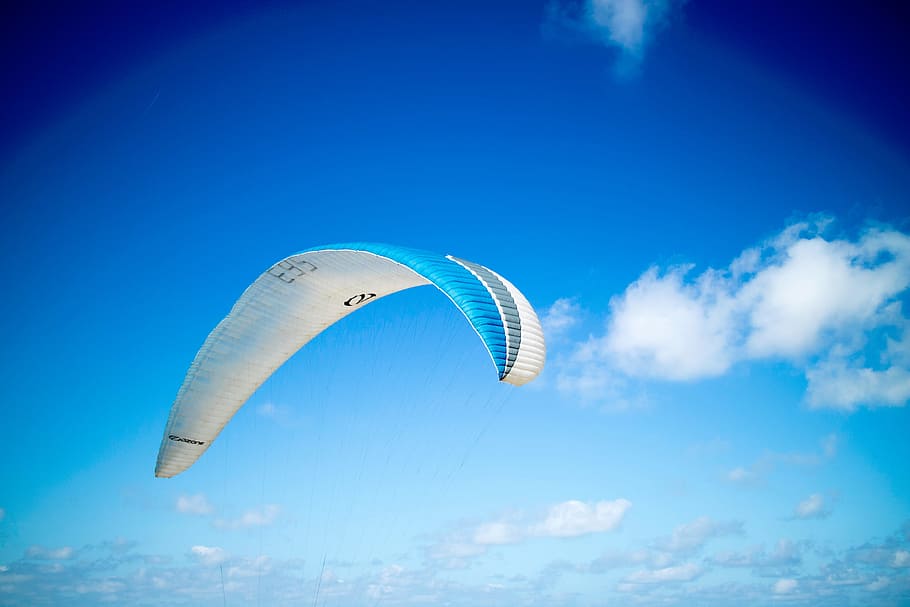nature, sky, clouds, parachute, blue, white, flying, cloud - sky, paragliding, extreme sports