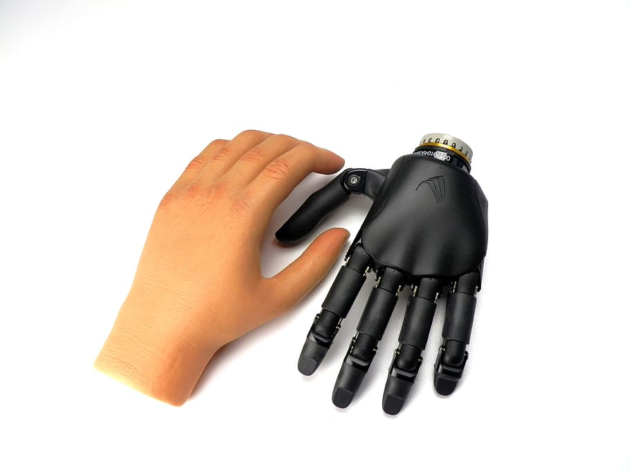 prótese de mão, robô, humanóide, mão, ciência, inovação, projeto, futuro, ficção científica, terminador