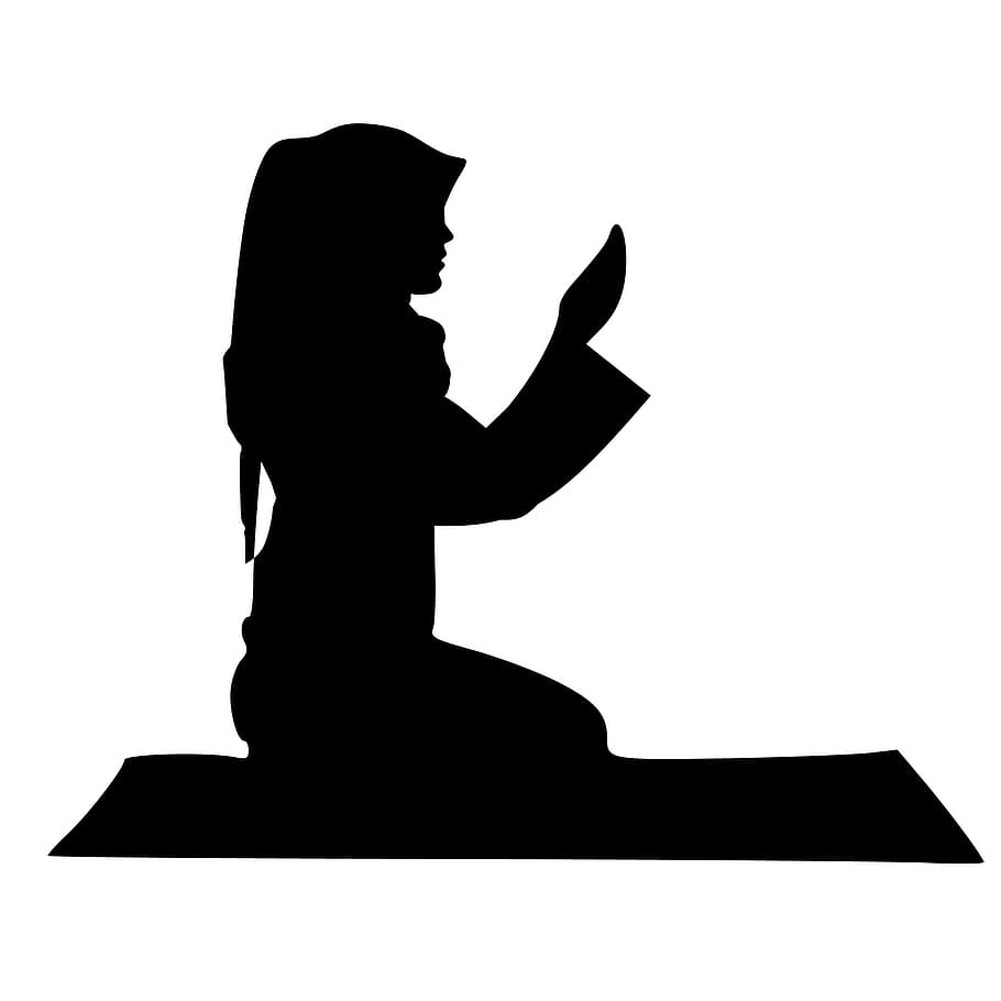 ilustración, orando, mujer, silueta., islámico, oración, silueta, hembra, religión, santo