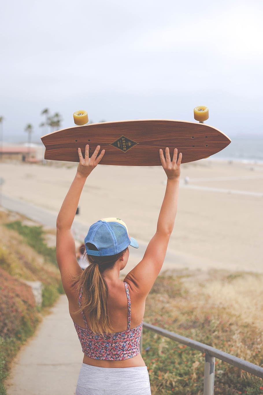 skateboard, longboard, orang-orang, gadis, petualangan, outdoor, lanskap, perjalanan, pantai, pasir
