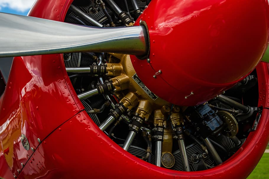 vintage, pesawat terbang, baling-baling, penerbangan, tua, antik, klasik, retro, mesin, merah