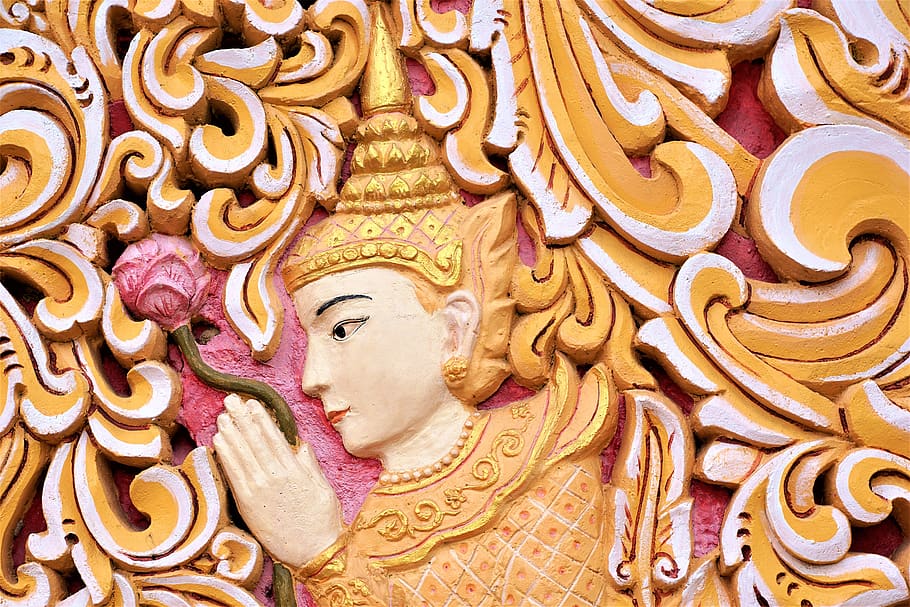 Adorno, patrón, arte, tradicionalmente, Buda, fondo, dorado, textura, templo, religión