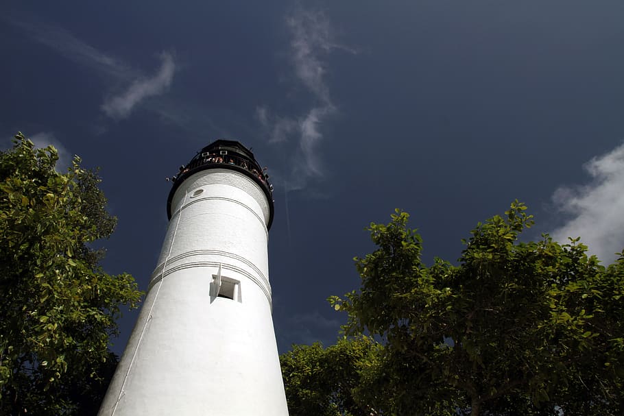 key west, lighthouse, structure, historic, landmark, sky, plant, low angle view, tree, building exterior