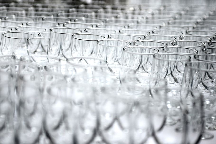 rows, empty, wine glasses, bar, drink, glasses, party, restaurant, row, wine