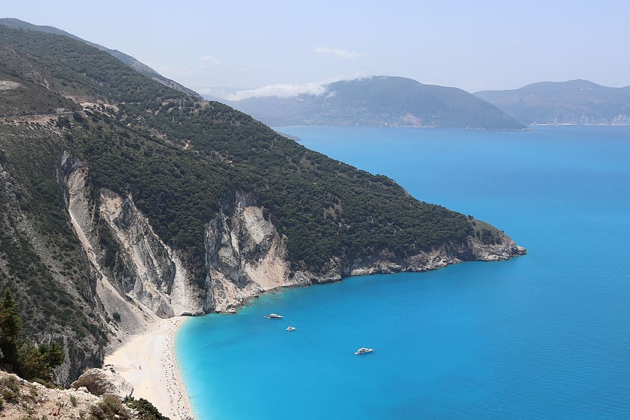praia de myrthos, kefalonia, grécia, paisagem, verão, mar, ilha, turquesa, cefalônia, myrtos