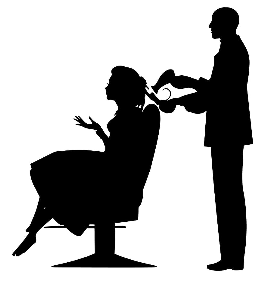 woman, getting, hair, done., hairdresser, hairstylist, silhouette, stylist, girl, man