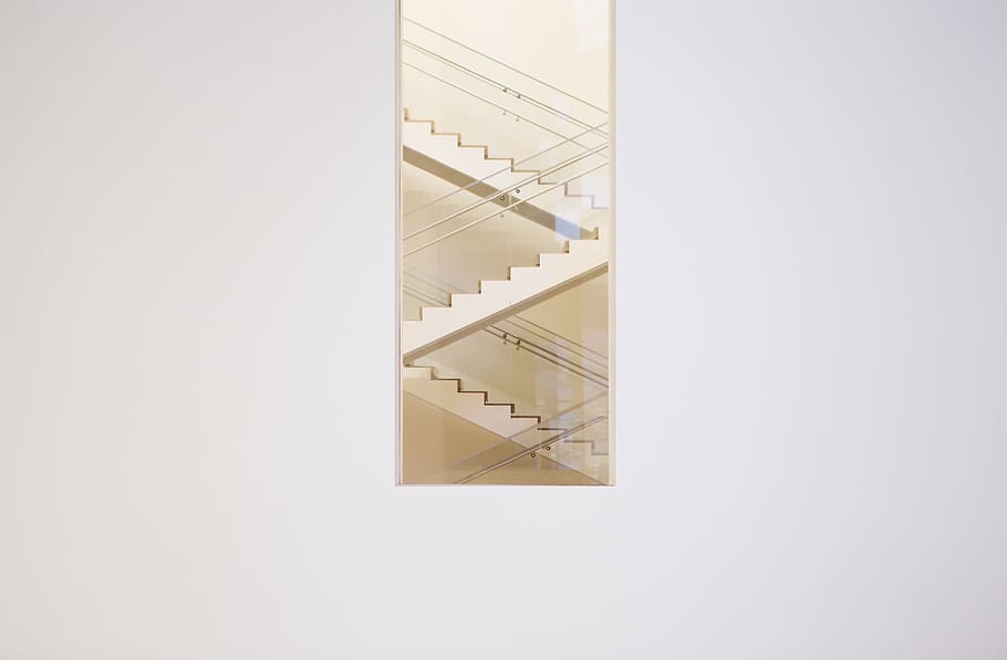 staircase, stairwell, window frame, white, wall, steps, stairway, architecture, built structure, copy space