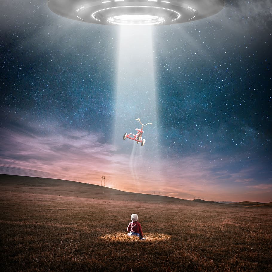 ufo, aliens, at night, abduction, star, universe, child, alone, third kind, an alien