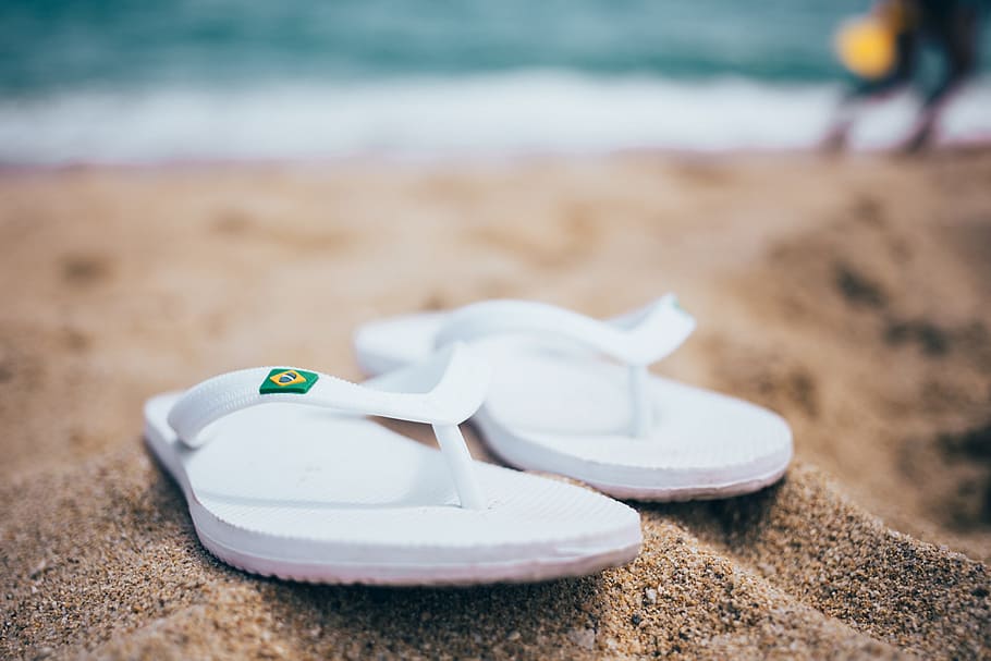 white, slippers, beach, blurred, background, Coast, Holiday, Ocean, Outdoors, Sand