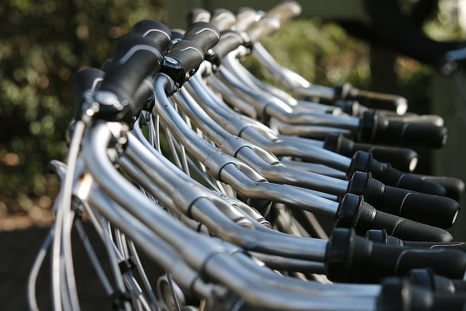 handlebars, bicycles, cycling, sport, turned off, means of transport, locomotion, traffic, details, bicycle handlebar