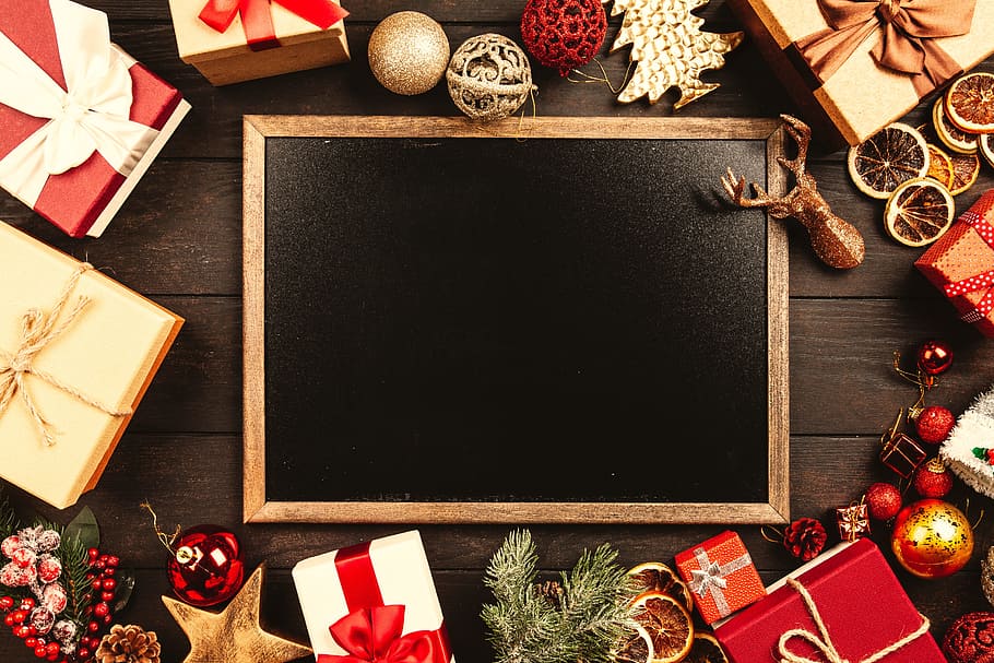 presente, caixa, natal, celebração, feriado, sazonal, fundo, de madeira, velho, mesa