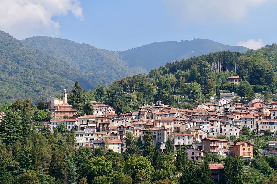 bergdorf, lombardy, italy, village, mountains, summer, houses, cityscape, landscape, lake