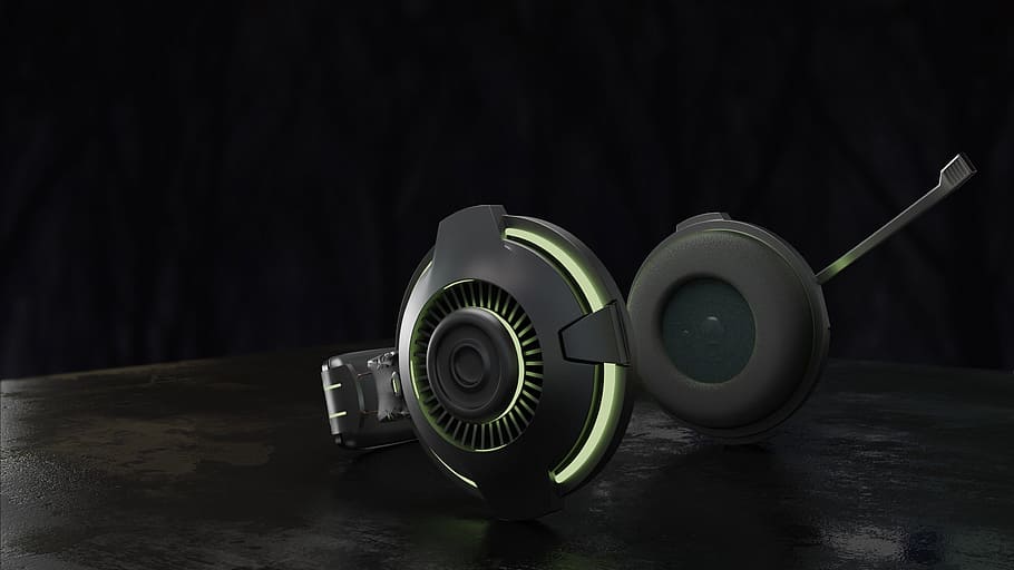 headset gaming, hijau, hitam., elektronik, gaming, headphone, headset, mikrofon, objek, suara