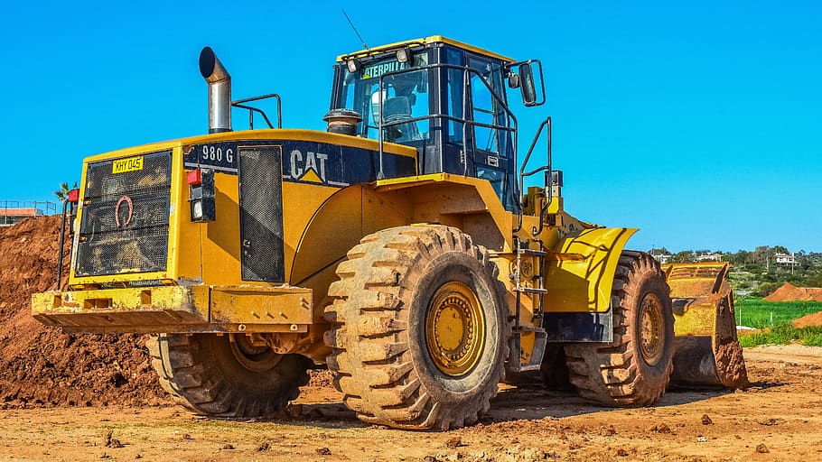 bulldozer, heavy machine, equipment, vehicle, machinery, yellow, caterpillar, transportation, construction industry, land vehicle