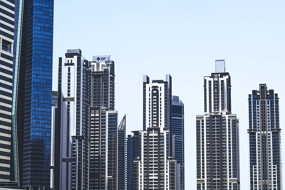 Dubai edificios, arquitectura, exterior del edificio, exterior del edificio de oficinas, estructura construida, ciudad, edificio, rascacielos, alto - alto, moderno